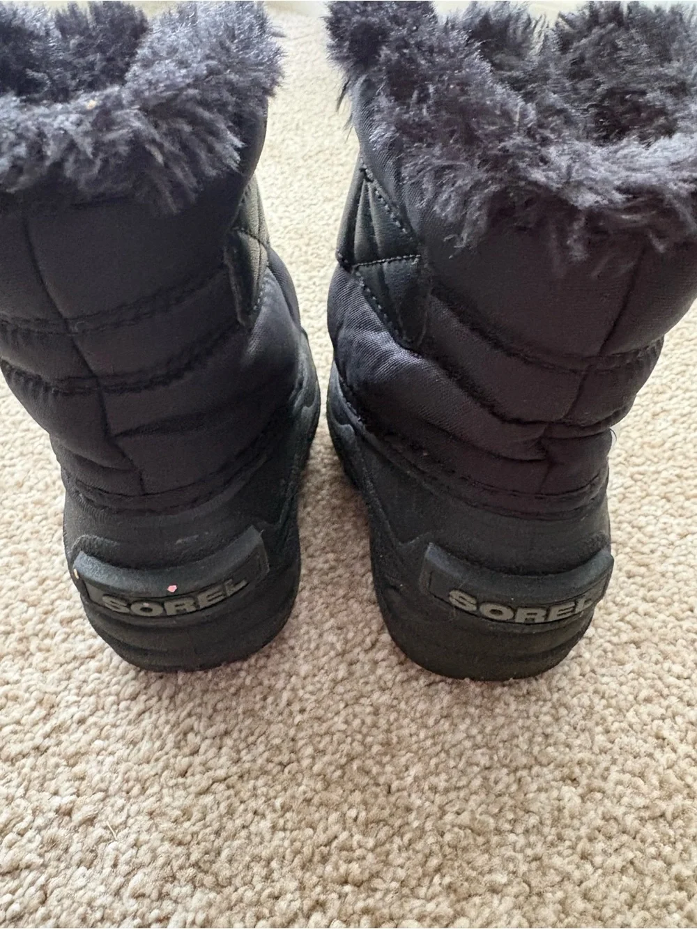 Sorel Black Baby Size 4 Winter Boots Faux Fur Cuff Snow Ski Waterproof Warm